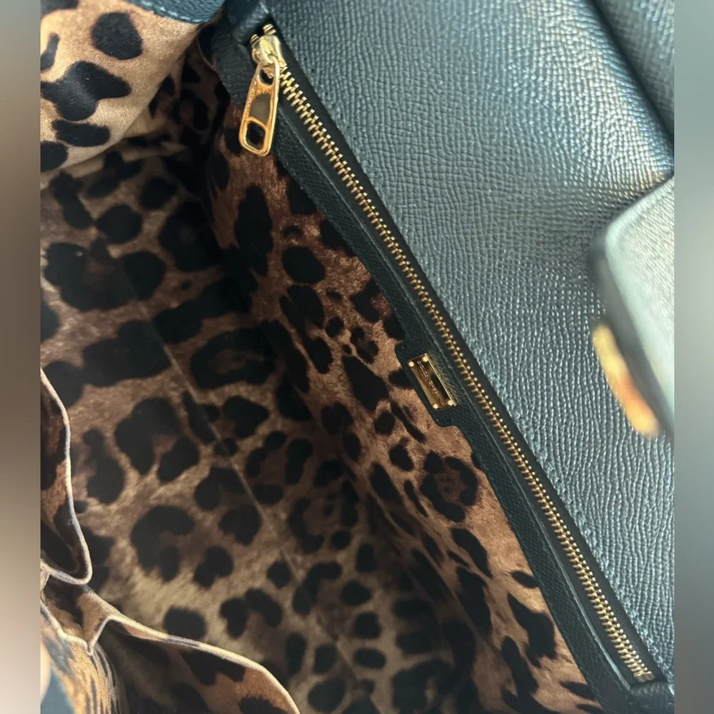Dolce & Gabbana Black Leather Structured Top-Handle Satchel with Gold Plaque